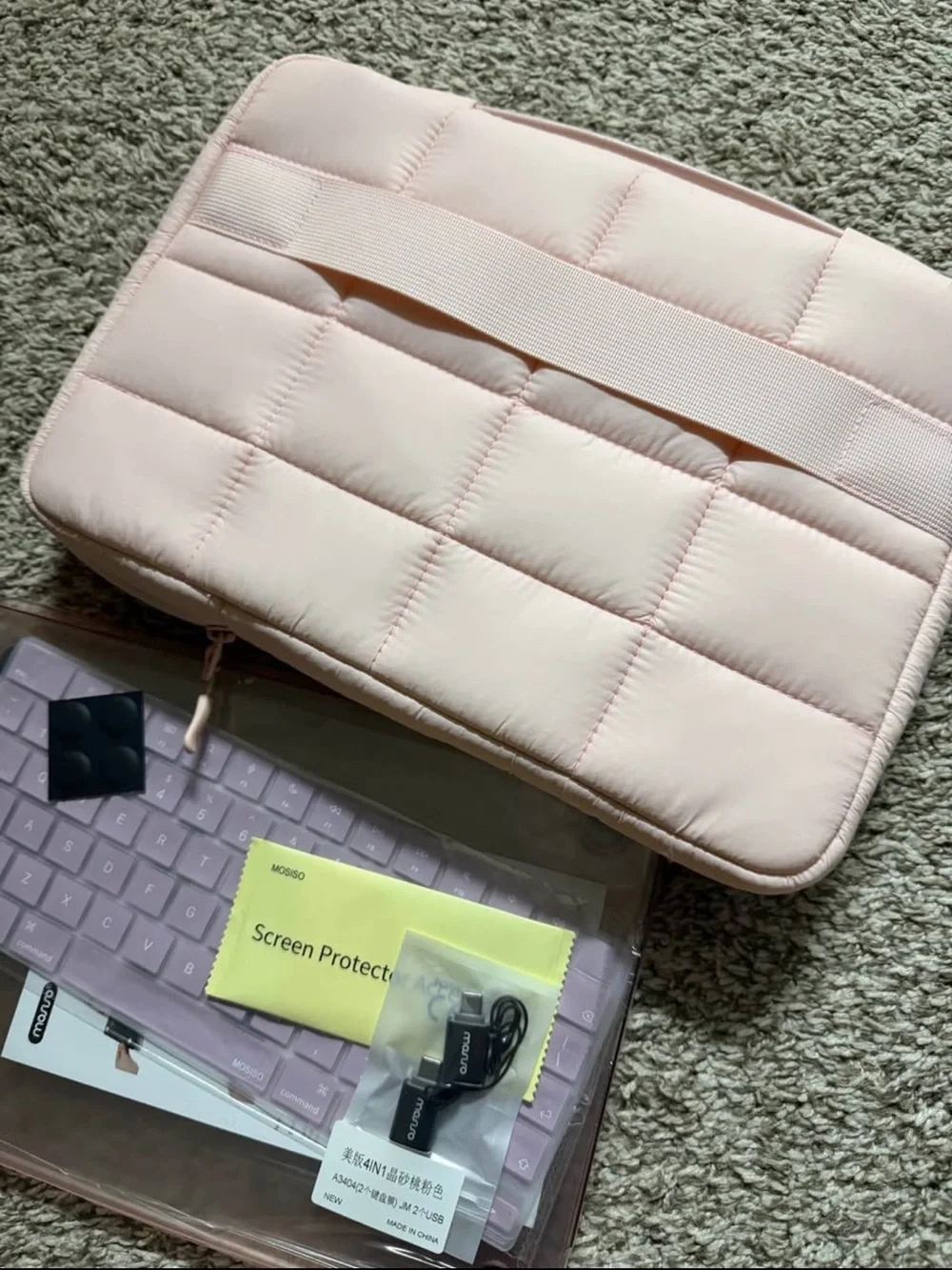 Pink Quilted Tablet Sleeve with Rose-Pink Keyboard Cover